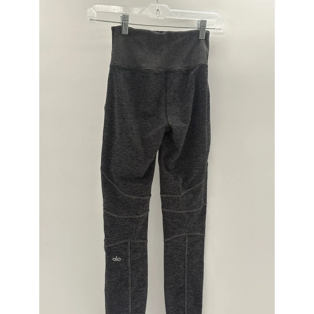 Alo Leggings Revel Fleece Lined Women Size XS Black Gray High‎ Rise